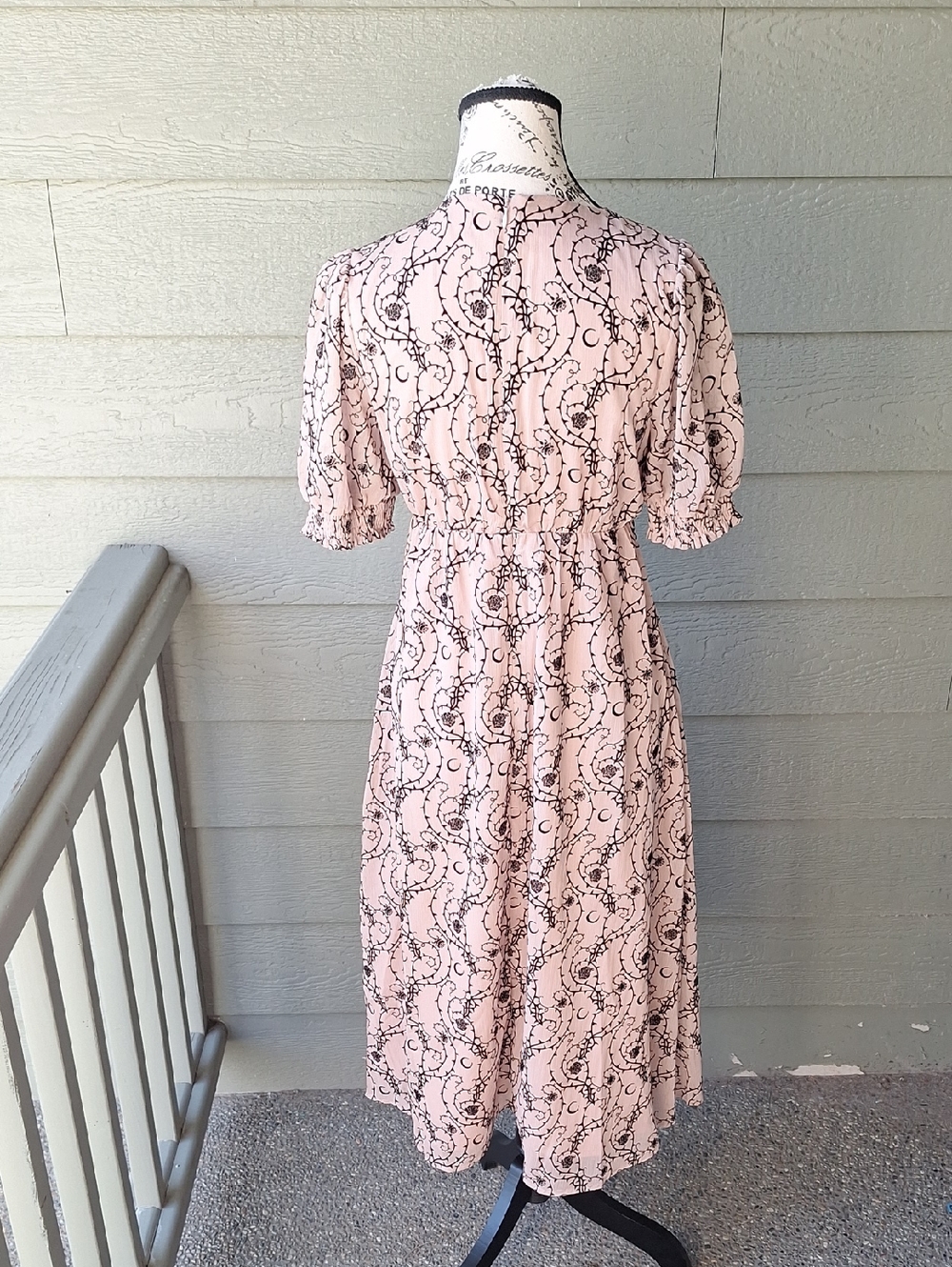 Disturbia Rosethorn Corset Midi Dress Dusty Pink Black Velvet Goth Floral Moon 2 - Picture 8 of 15